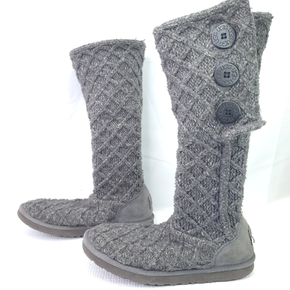 UGG Australia 3066 Lattice Cardy Knit Tall Fold Over Gray Boots Womens Size 8 - Picture 7 of 10